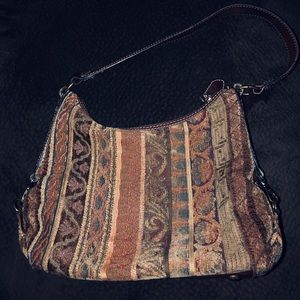 Fossil vintage Leather and Tapestry carpet bag